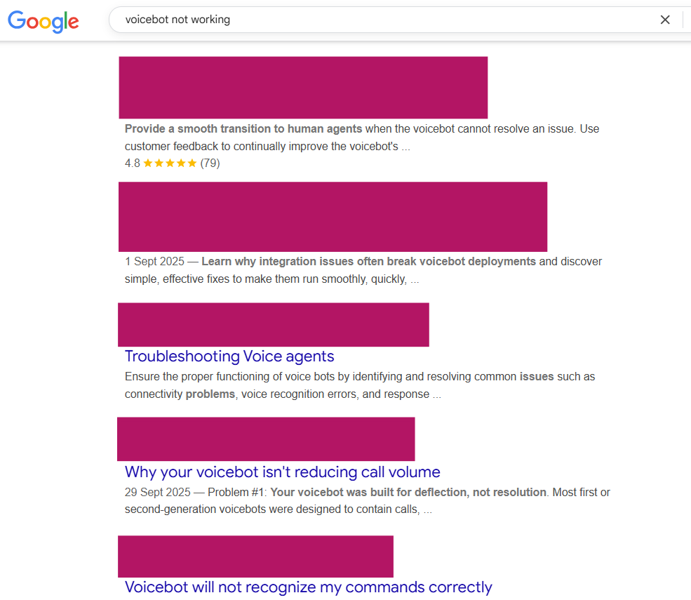 Google search results for voicebot not working